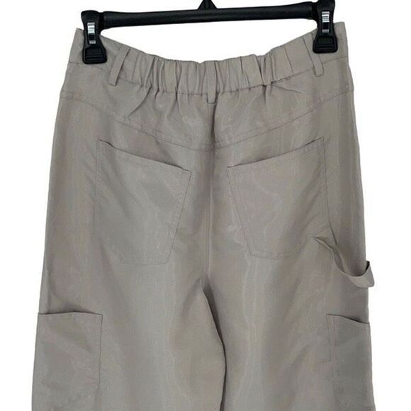 Papermoon Womens Flat Front High-Rise Straight Leg Cargo Pants Gray Sheen Small - Picture 4 of 9